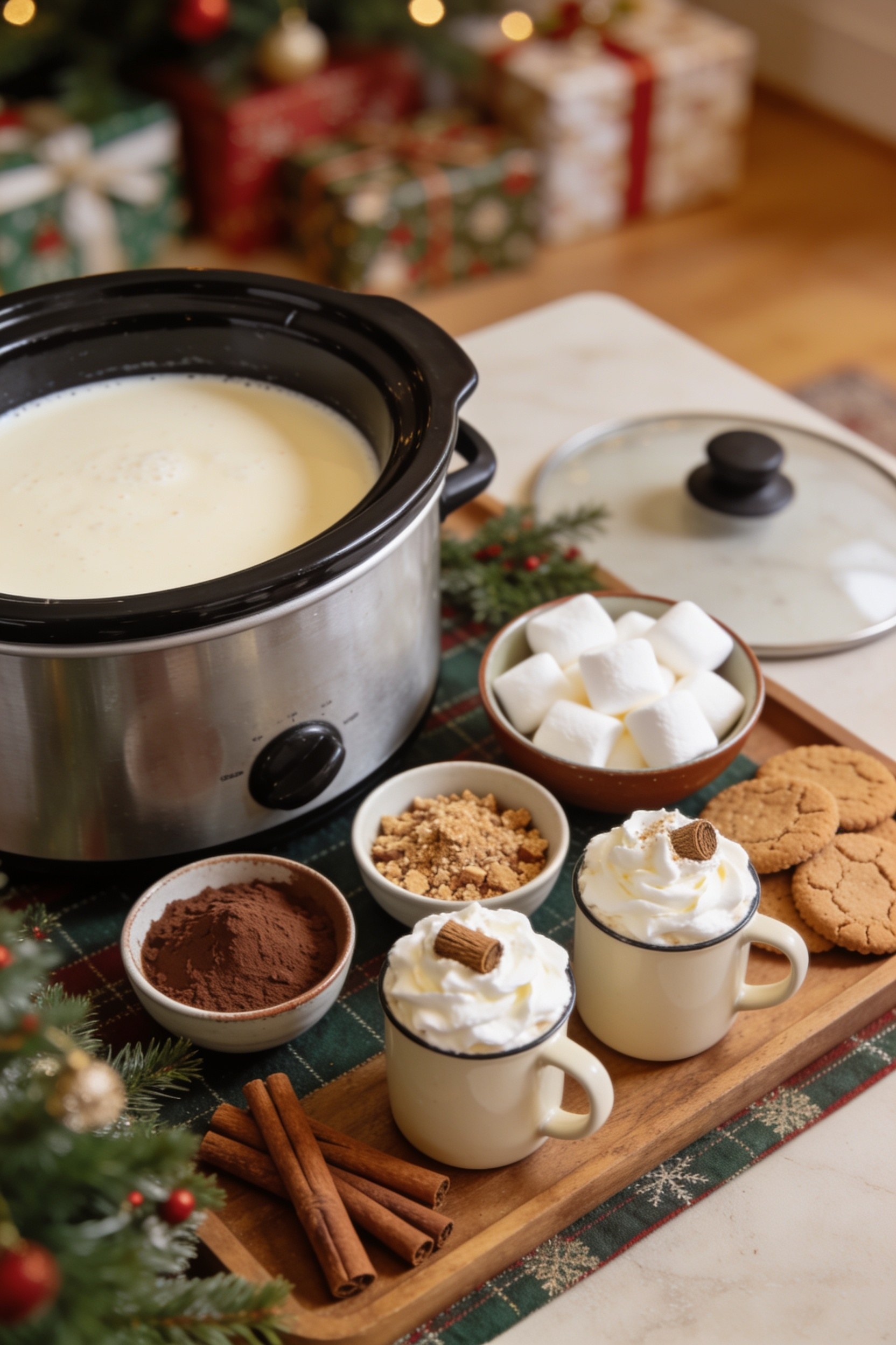 Slow Cooker Christmas Morning Eggnog Cocoa Bar